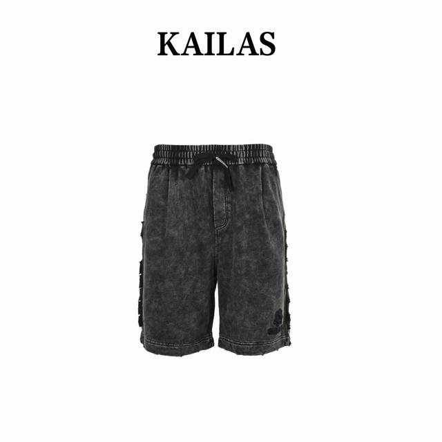 Kailas 凯乐石 25Ss 刺绣水洗短裤 美式重工炒洗做旧破洞五分裤高街短裤起飞，超帅的男神裤，380G针织全棉重磅炒洗面料，版型超级赞！反复水洗不变形，炒
