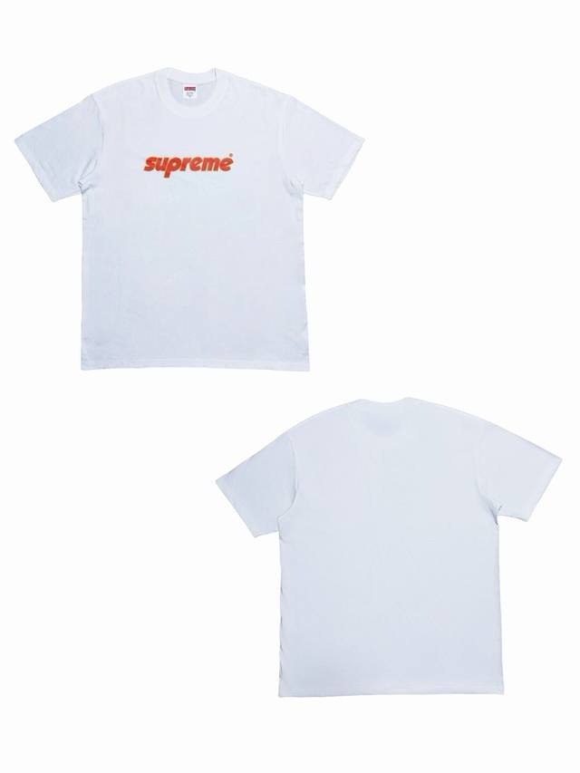 Su180# Supreme Logo圆领宽松短袖美式潮流T恤 男女同款 采用圆筒无缝工艺 原版工艺 衣服侧面没有缝合骨位 鉴定重点 面料：全都订织定染，260