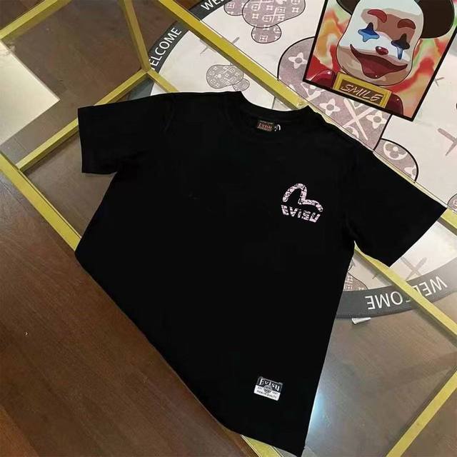 Evisu 福神2025年夏秋冬新品男士海鸥裂纹印花短袖T恤 码数S-Xxl 颜色5色 黑白杏灰红 尺码S M L Xl Xxl S码 肩宽44 胸围108 衣