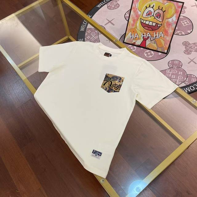 上新， Evisu福神2025新款男士海鸥口袋织锦短袖 颜色：白 尺码：S-Xxl S码 肩宽44 胸围96 衣长68 适合身材100-120斤 M码 肩宽46