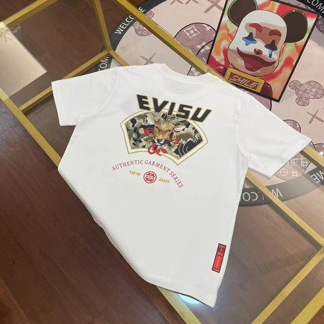 Evisu福神 新款男士字母铃铛小鹿短袖 颜色：白 尺码：S-Xxl S码 肩宽44 胸围96 衣长68 适合身材100-120斤 M码 肩宽46 胸围102