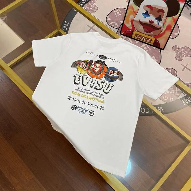 上新，Evisu福神 新款男士海鸥彩绘三达摩老鹰字母短袖 颜色：白 尺码：S-Xxl S码 肩宽44 胸围96 衣长68 适合身材100-120斤 M码 肩宽4