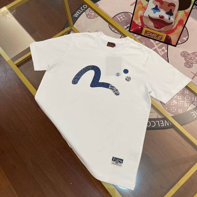 上新，Evisu福神 新款男士字母海鸥短袖 颜色：白 尺码：S-Xxl S码 肩宽44 胸围96 衣长68 适合身材100-120斤 M码 肩宽46 胸围102