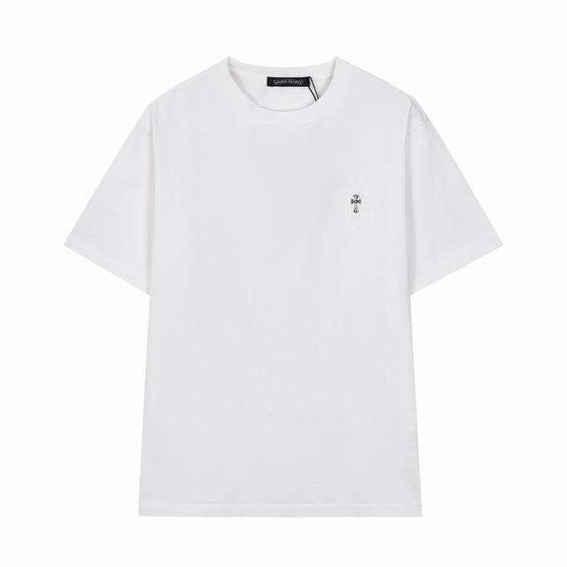 Ch克罗25春夏季新款重工洗水面料300克重磅来袭 重工水洗贴布绣万针刺绣工艺短袖T恤 黑色，白色，粉色 S M L Xl 四个码