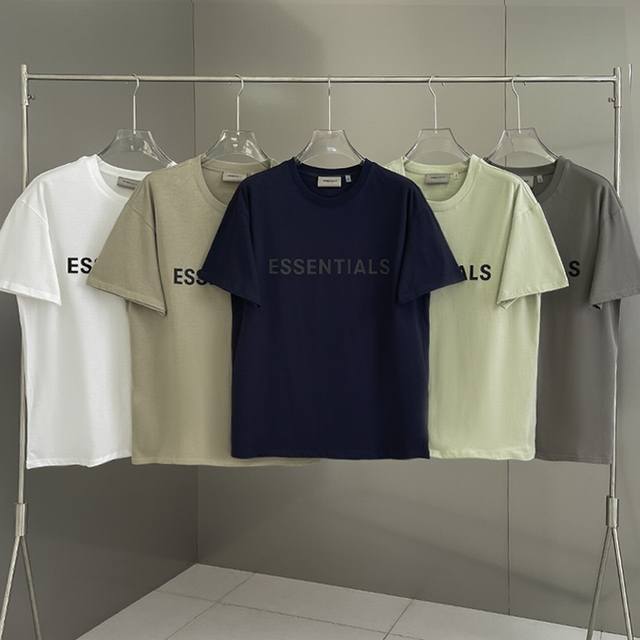 款号F10 五色齐发 Fear Of God Fog Essential 立体硅胶印花经典情侣宽松短袖-原单版本 不是纯棉白送 Color：黑色 白色 碳灰 抹