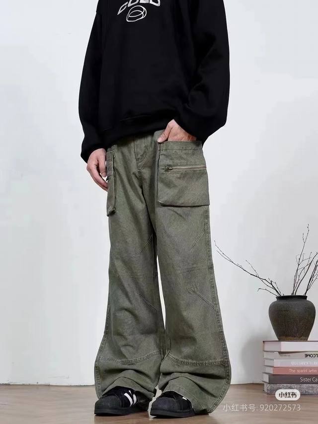 款号-903 Cleanfit新款美式复古工装口袋Vintage直筒阔腿宽松长裤工装裤 颜色：黑色 军绿 尺码：S～Xxl