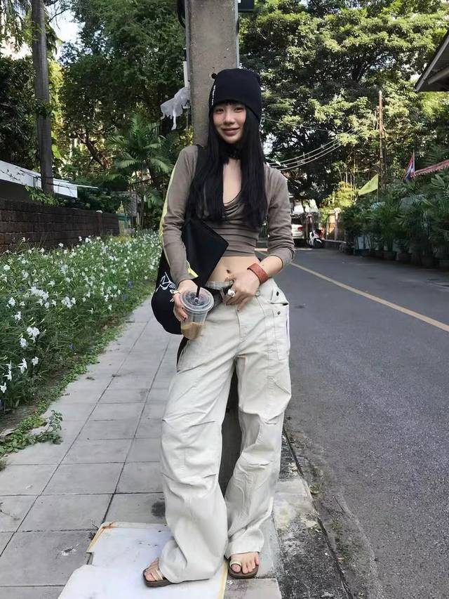 款号-856 自主Cleanfit水洗磨毛酵素洗多口袋工装功能宽松直筒休闲裤 颜色：杏色 灰蓝色 尺码：M～Xxl