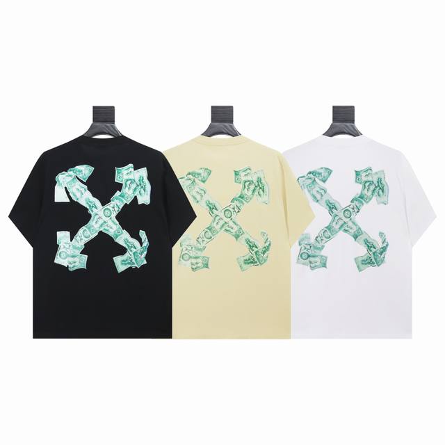 1314- 黑色 白色 杏色 S M L Xl Off White这T恤，美金印花太炸了！ Ow又搞大动作啦！这次的T恤设计直接把潮流度拉满。 品牌标志性的箭头