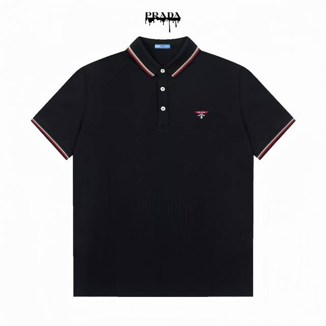 三标齐全 Prada 普拉达专柜同步上新 精美条纹徽标翻领Polo衫 -采用原版Zp一致定制索罗娜双珠地面料 螺纹同缸定染零色差 独家品质区别通货 欢迎对比 -