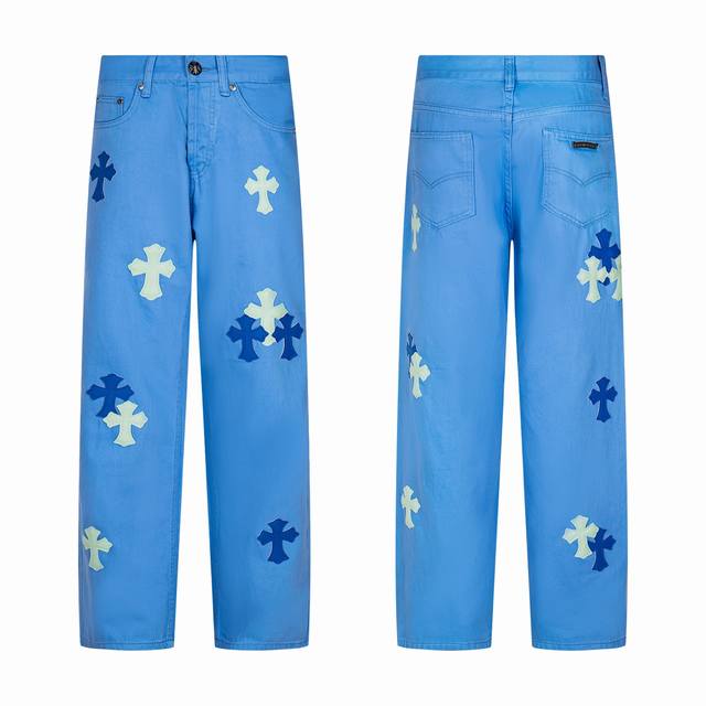 Chrome Hearts 克罗心 25Ss多巴胺淡蓝十字架贴皮水洗牛仔裤- 充满探索时尚极致的Chrome Hearts新款克罗心裤子， 不仅呈现出独特的风格