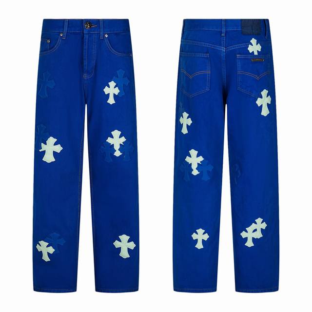 Chrome Hearts｜Ch克罗心 伦敦限定多巴胺蓝拼皮牛仔裤- 迷人的多巴胺个性牛仔裤 潮人不可缺失 明星同款 众多博主吹捧的一款 这次新款的裤子无论是版