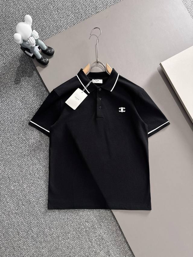 Celine 瑟琳* 2025春夏款上新 原高版本 瑟琳Polo衫 面料采用290克高密度纯棉珠地面料 不变形 不缩水 工艺介绍：双线走位 胸前采用重工刺绣 颜