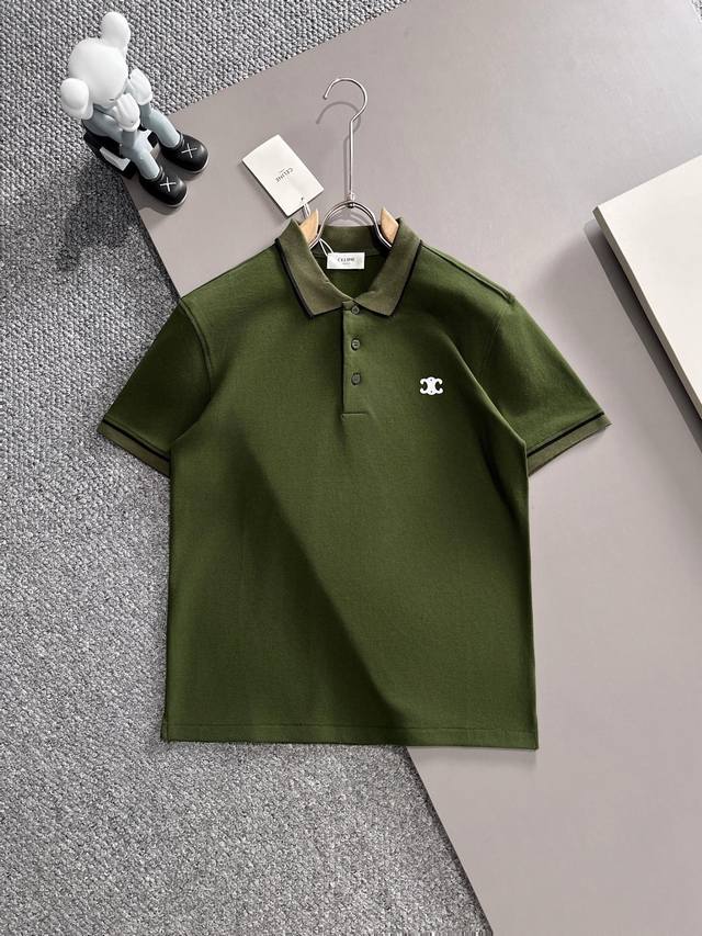 Celine 瑟琳* 2025春夏款上新 原高版本 瑟琳Polo衫 面料采用290克高密度纯棉珠地面料 不变形 不缩水 工艺介绍：双线走位 胸前采用重工刺绣 颜