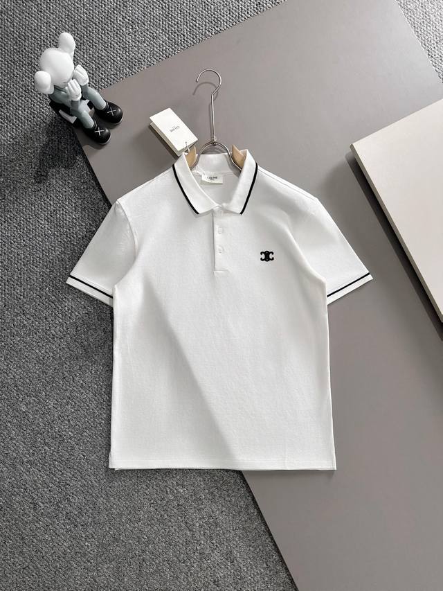 Celine 瑟琳* 2025春夏款上新 原高版本 瑟琳Polo衫 面料采用290克高密度纯棉珠地面料 不变形 不缩水 工艺介绍：双线走位 胸前采用重工刺绣 颜
