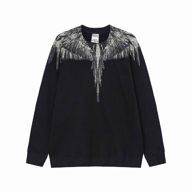 马塞洛布隆 高品质新款Mb翅膀黑木羽毛套头卫衣 码数：M L Xl Xxl