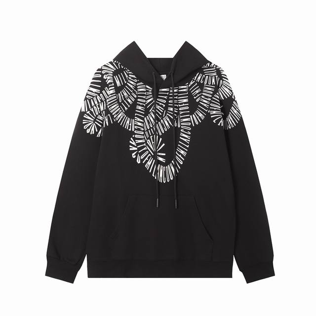 马塞洛布隆 高品质新款Mb黑白蛇纹印花纯棉连帽卫衣 码数：M L Xl Xxl