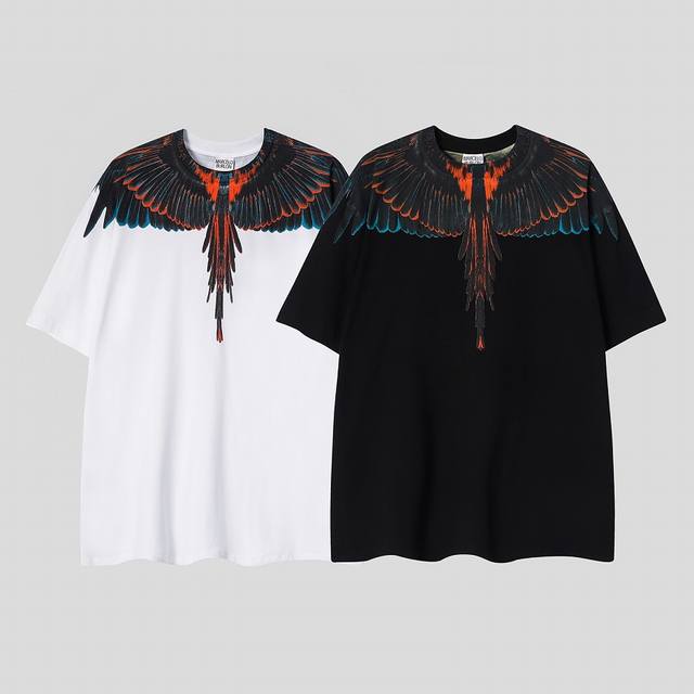 马塞洛布隆 高品质Mb 黑橙绿印花翅膀T恤 码数：S M L Xl Xxl