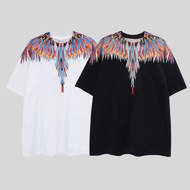 马塞洛布隆 高品质Mb翅膀彩色尖翅 黑白纯棉T恤 码数：S M L Xl Xxl