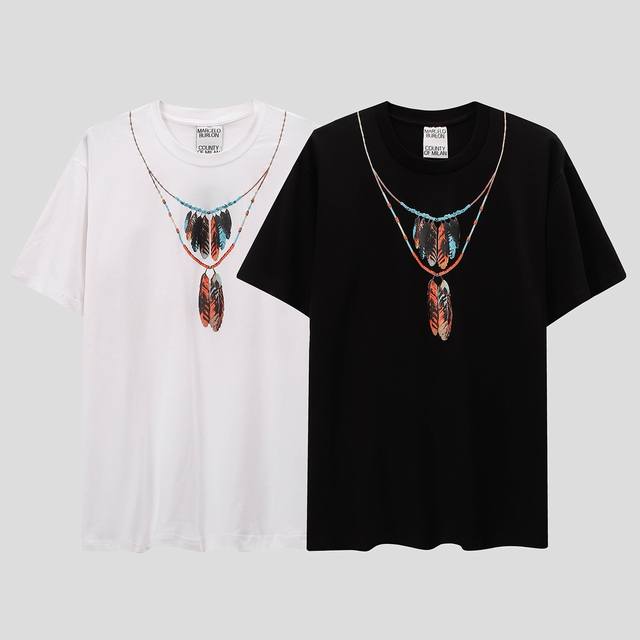 马塞洛布隆 高品质Mb新款羽毛项链印花短袖 码数：S M L Xl Xxl