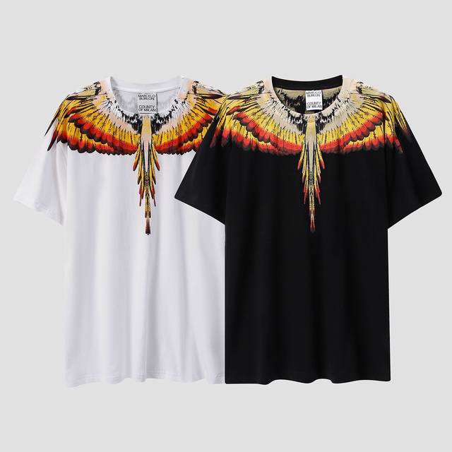马塞洛布隆 高品质Mb橙黄羽毛翅膀纯棉短袖T恤 码数：S M L Xl Xxl