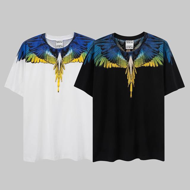 马塞洛布隆 高品质Mb新款蓝黄翅膀印花纯棉短袖T恤 码数：S M L Xl Xxl
