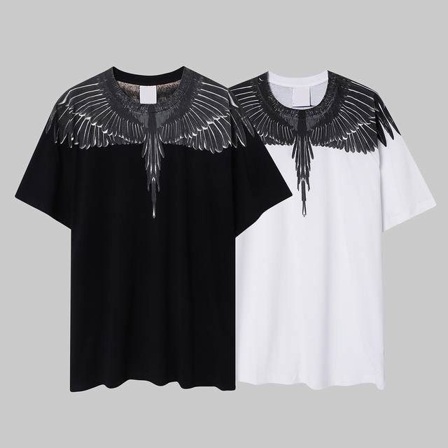 马塞洛布隆 Mb宇宙最强版 黑白羽毛翅膀纯棉短袖T恤 码数：S M L Xl Xxl