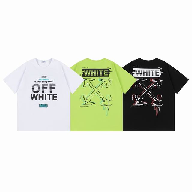 9055# ，Off White新款宽松版短袖T恤 尺码：S M L Xl 颜色：黑色 白色 绿色
