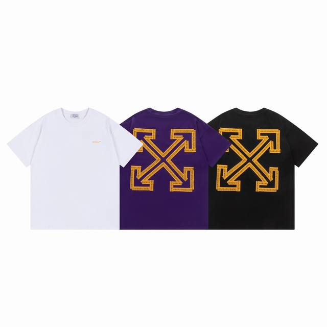 9028# ，Off White新款宽松版短袖T恤 尺码：S M L Xl 颜色：黑色 白色 紫色