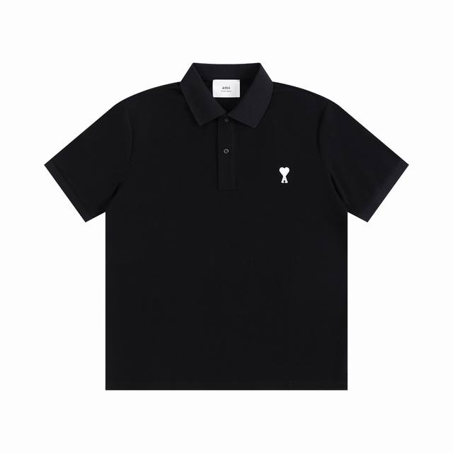 款号127 12色 Ami翻领平绣小白爱心Polo衫 经典热卖款。 颜色：黑色 码数S M L Xl