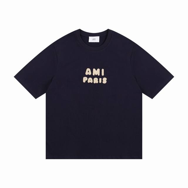 款号123 四个色 Ami2025春夏新款T恤 短袖 此款章仔做工程序及其繁琐复杂，采用水溶朴，水溶线，先起版，染色，再风干，定型，再激光处理细节，工序时间长，