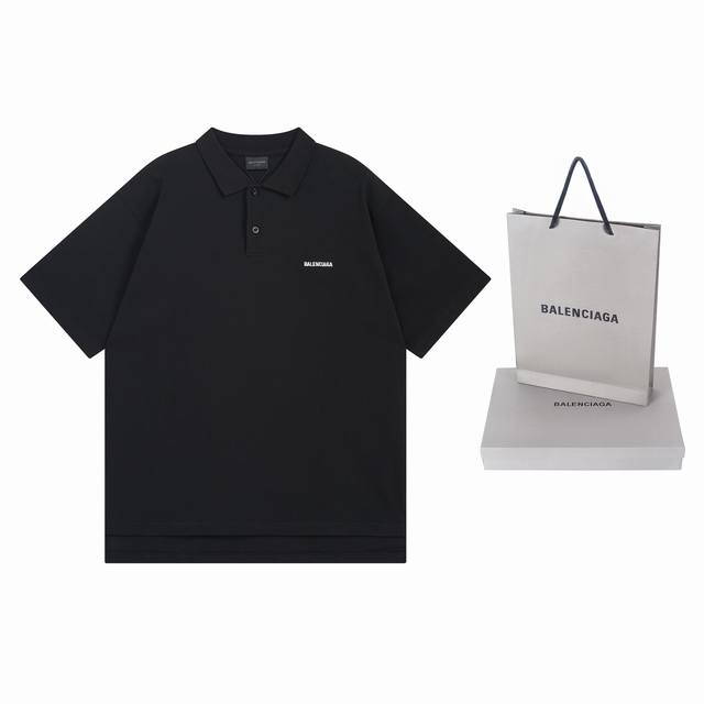实拍图 顶级版本.官网品质 Balenci*Ga 巴黎#2025新款巴黎经典字母Logo前后刺绣Polo衫，前后片开叉设计，设计感十足 ，欢迎对比 面料采用巴黎