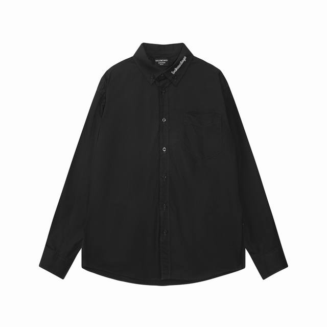 新款巴黎世家 Blcg 24Ss 领口字母刺绣简约刺绣长袖衬衫 轻奢主义 男女日常通勤穿搭必备单品 正确版本 随意对比 详细特征 80支平纹进口澳棉高密府绸面料