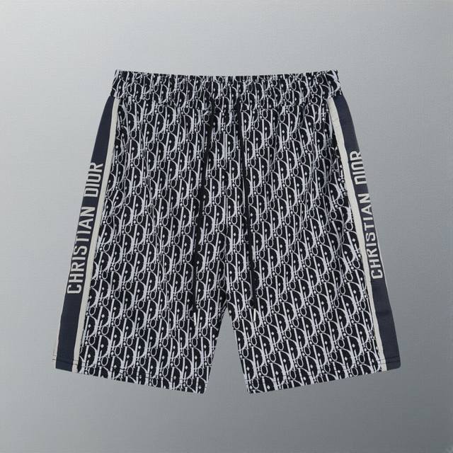 高版本 Dio 夏季新款 两侧织带拼接 满提花字母Logo 舒适透气吸汗弹力棉面料 男女同款 休闲短裤五分裤 颜色：黑 尺码：Xs~L