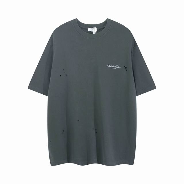 高品上新 Cd 25Ss早春新款联名系列字母铃兰花Logo磨破短袖 轻奢主义 男女日常通勤穿搭必备单品正确版本欢迎对比详细特征 320克100%纯棉双纱汗布面料