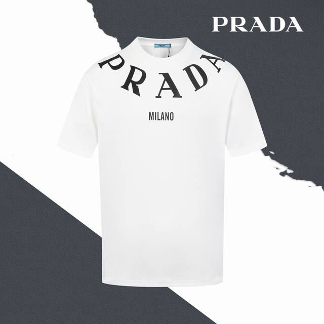 款号Sl181 Prada普拉达领口标识Logo字母印花圆领短袖 情侣同款 全套包装 三标齐全 区别市场通货 随意对比 纯棉280克高克重32支双纱 不起球 不