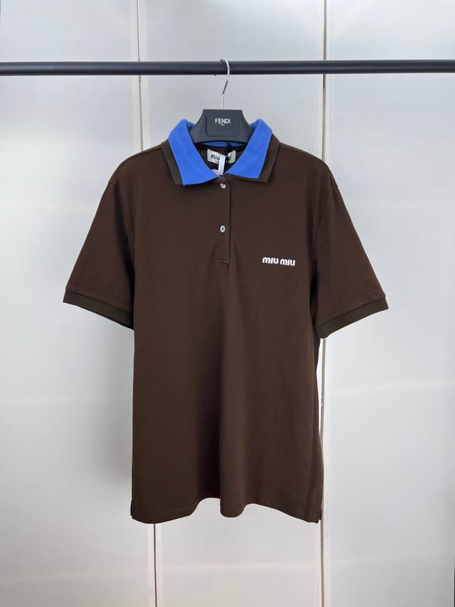 Miumiu缪缪字母刺绣撞色罗纹Polo衫 S M L Xl