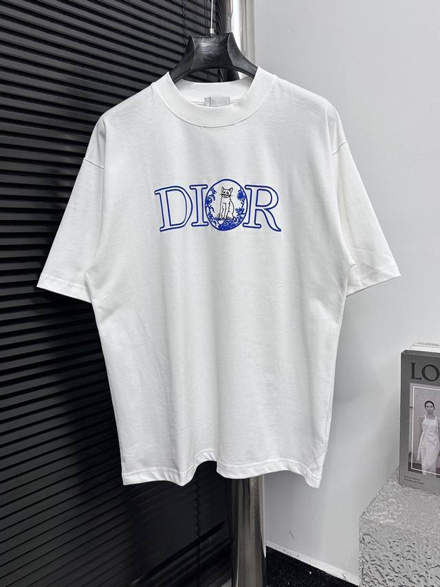 Dior 迪奥 25Ss 猫咪字母Logot恤短袖 重磅克重260G纯棉双纱面料 螺纹定织定染通肩拉条工艺增加衣物清洗寿命 触感舒适 品质上乘 全套辅料定制 三