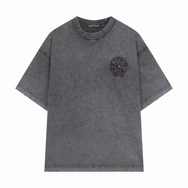 Ch高版本克罗心Chrome Hearts 2025春夏新款马蹄十字印花水洗贴布绣短袖T恤，面料：26支双纱 320克重，重洗水炒色+吊染 印花工艺：贴布绣工艺