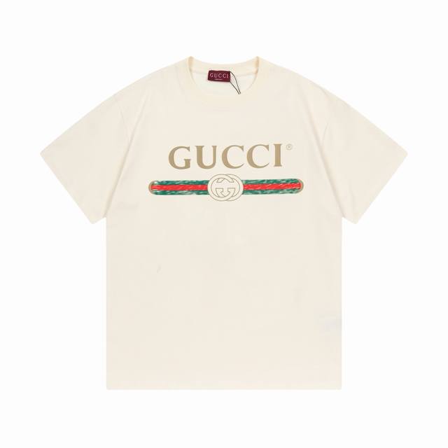 Gucci 古驰 经典爆款 王一博 蔡依林上身款 经典红绿腰带Logo 男女同款 短袖T恤 定制300克100％双纱纯棉面料 定染32支双股螺纹 领标吊牌主唛三