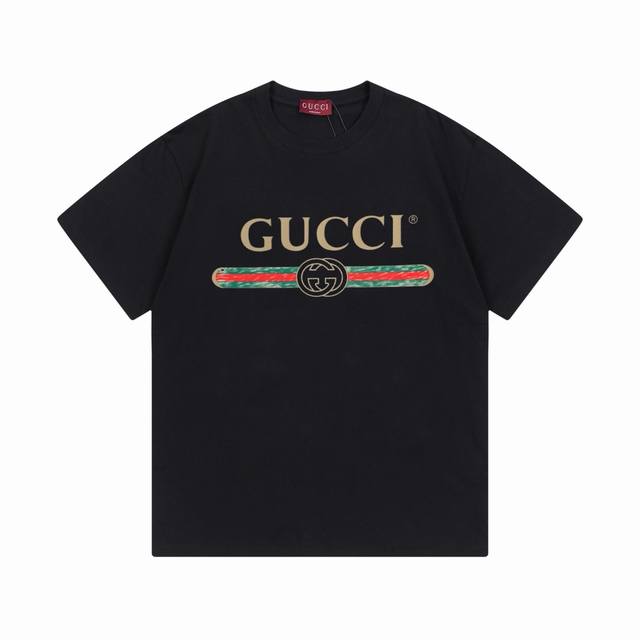 Gucci 古驰 经典爆款 王一博 蔡依林上身款 经典红绿腰带Logo 男女同款 短袖T恤 定制300克100％双纱纯棉面料 定染32支双股螺纹 领标吊牌主唛三