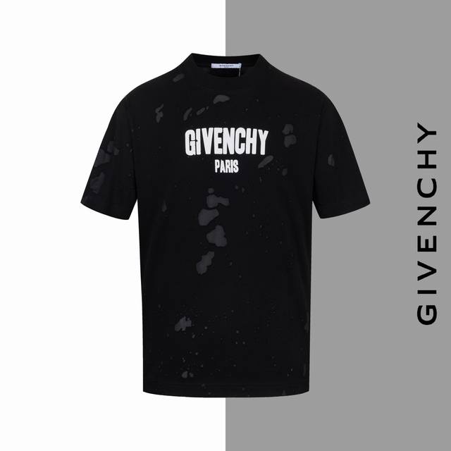 款号#Z192 纪梵希磨破字母印花破洞圆领短袖 Givenchy官网一致款式 面料：复合高克重纯棉重工面料 同缸同色织染螺纹 颜色一致 工艺：进口机器磨破白墨印