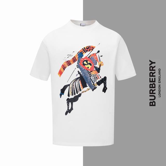 款号#Z187 巴宝莉彩色战马圆领短袖 Burberry 官网一致款式 面料：32支双纱280克纯棉面料 同缸同色织染螺纹 颜色一致 工艺：进口机器白墨直喷印花