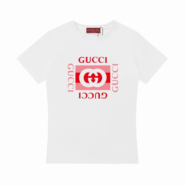 女装 Gucci 古驰 2025新款 四G字母Logo 正肩收腰修身版型 女款 短袖T恤 定制190克冰瓷棉，冰感顺滑亲肤透气 定染32支双股螺纹 领标吊牌主唛