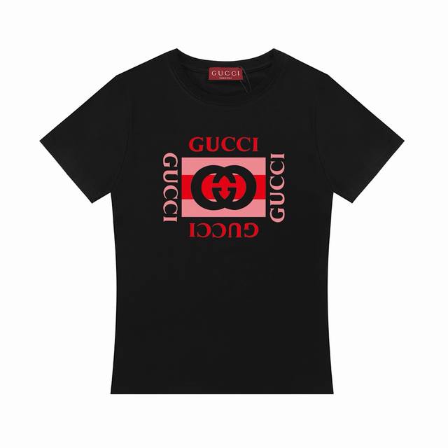 女装 Gucci 古驰 2025新款 四G字母Logo 正肩收腰修身版型 女款 短袖T恤 定制190克冰瓷棉，冰感顺滑亲肤透气 定染32支双股螺纹 领标吊牌主唛