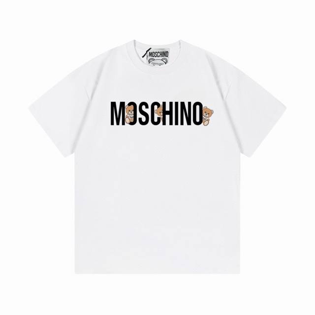 Moschino 莫斯奇诺 2025新款 超萌系列 字母小熊Logo 男女同款 短袖T恤 定制300克100％双纱纯棉面料 定染32支双股螺纹 领标吊牌主唛三标