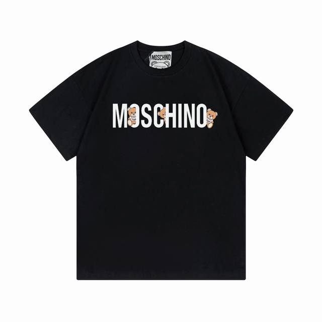 Moschino 莫斯奇诺 2025新款 超萌系列 字母小熊Logo 男女同款 短袖T恤 定制300克100％双纱纯棉面料 定染32支双股螺纹 领标吊牌主唛三标