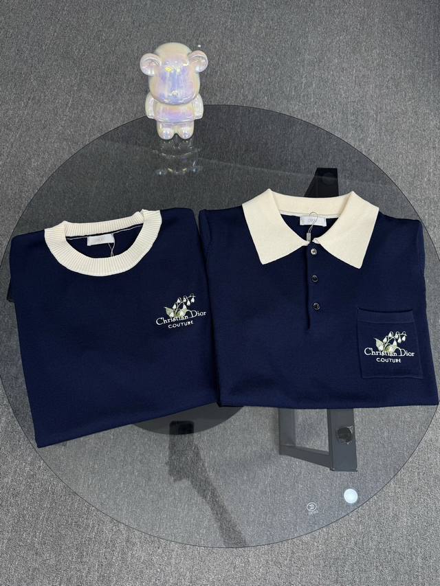 顶级版本 区别通货 25Ss Dior迪奥早春新品 男女同款 铃兰花刺绣休闲针织短袖上衣 加密纺棉质针织加Logo字母图案时髦帅气 男女同款宽松版型超百搭 立体