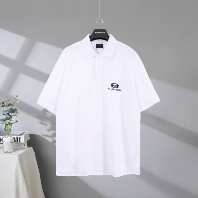 B195# 市场顶级品质 Balenciaga 巴黎世家2025Ss 经典双环字母翻领Polo衫刺绣字母短袖T恤 Logo采用进口田岛刺绣工艺 市场顶级的质量