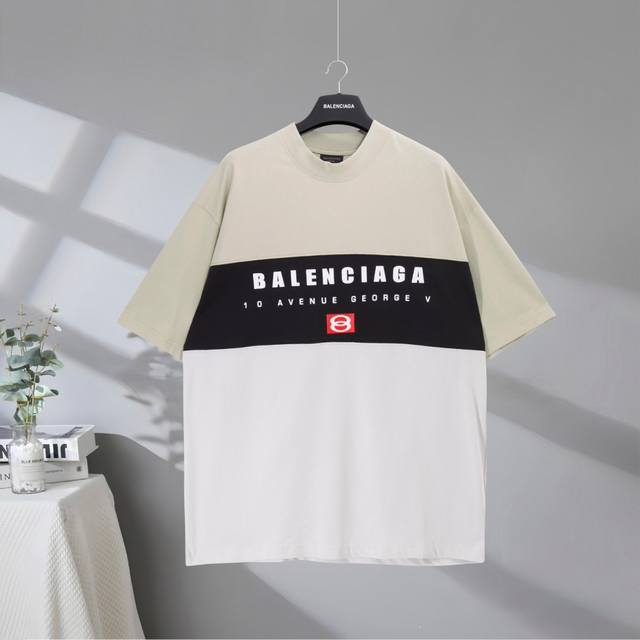 B161# 市场顶级品质 Balenciaga 巴黎世家2025Ss 双环色系拼接系列字母印花短袖T恤 印花进口康丽机直喷工艺 市场顶级的质量 官网品质 罗纹定