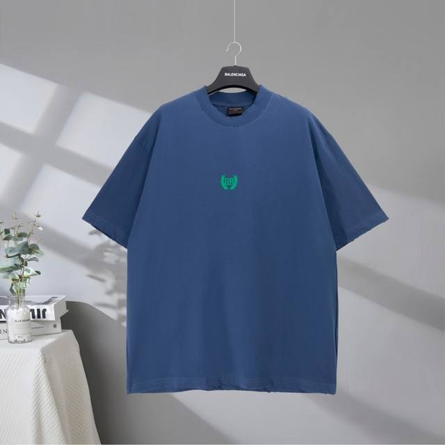 B160# 市场顶级品质 Balenciaga 巴黎世家2025Ss 麦穗Logo字母刺绣磨破做旧短袖T恤 Logo采用进口田岛刺绣工艺 市场顶级的质量 官网品
